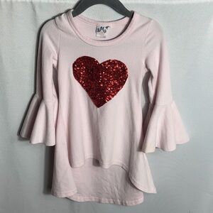 Mia Belle Girls Pink Long Sleeve Sequin Heart Top 2T/3T Bell Sleeve Tunic